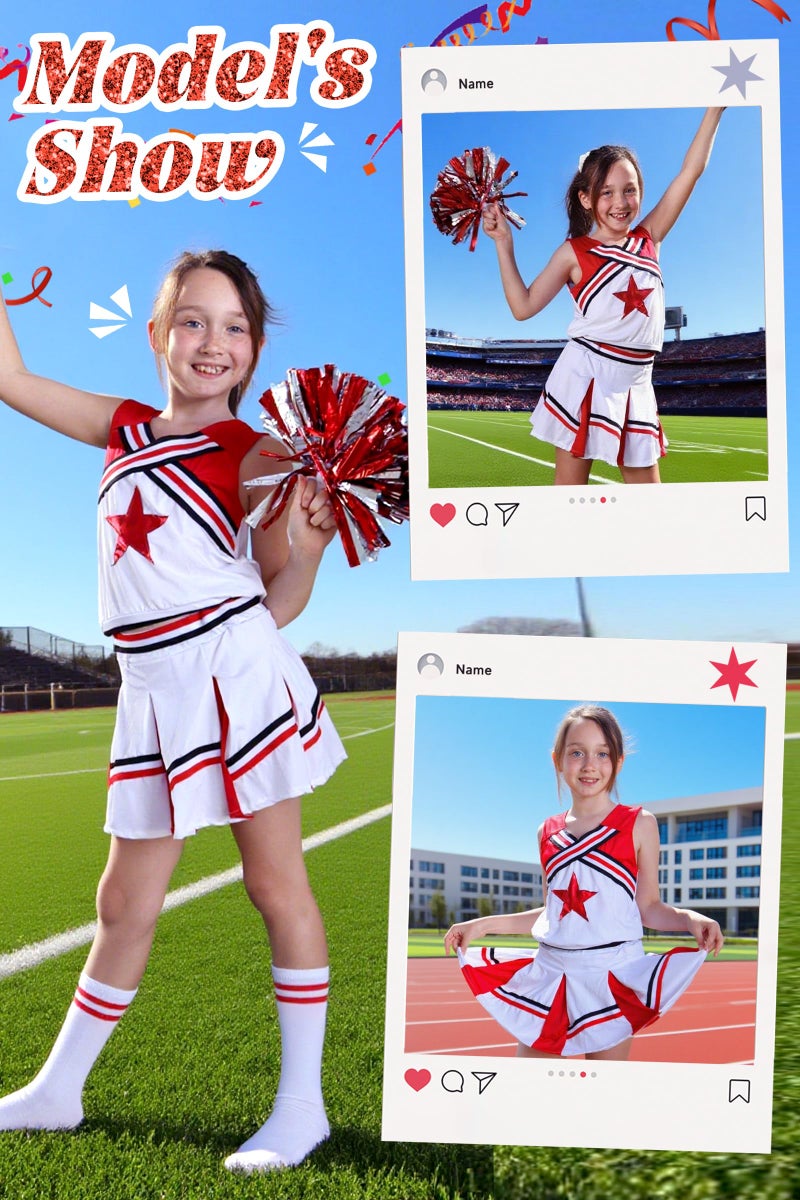 LOLANTA Big Girls Cheerleader Uniform Outfit Cheerleading Costume Fun Varsity Brand Youth Red White (Red, 8-10) - Image 4